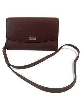 Kate Spade New York Wallet Crossbody Leather Wine Gold Tone Hardware